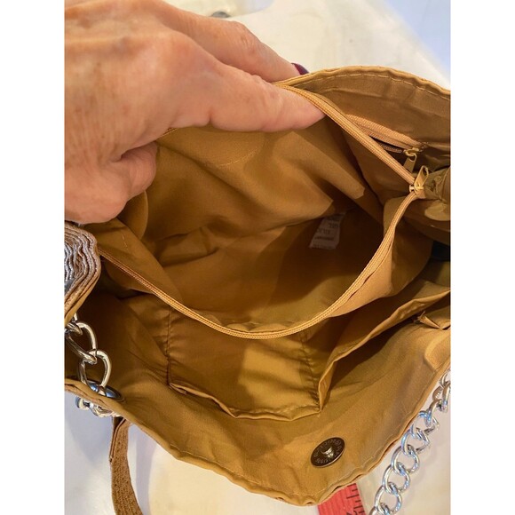 Woven Straw Shoulder Bag w/ Chain Straps Casual Lightweight Travel Vacation Bag - Picture 8 of 12